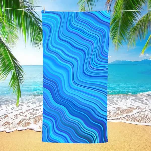 Bomclap Rantapyyhe 70x140 cm - Sininen aalto - Kuvio Nopeasti kuivuva kylpypyyhe Matkapyyhe