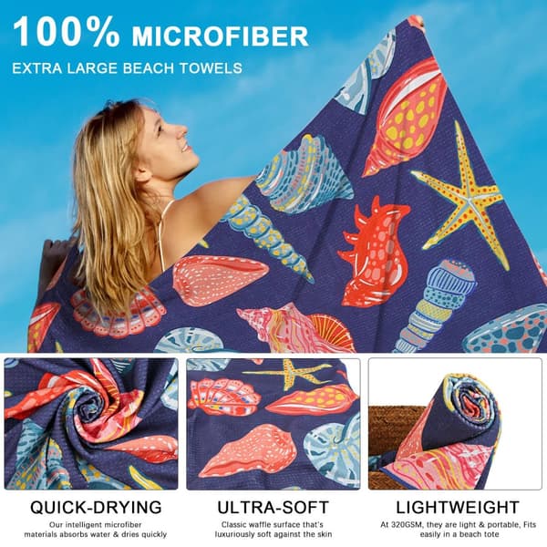 Bomclap overdimensioneret 70*140CM letvægts mikrofiber strandark - stribet, perfekt til voksnes badning og rejser