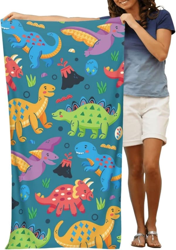 Bomclap Dinosaurie Strandhandduk för Pojkar - Barn Badhandduk 76x152cm, Personlig Mikrofiber Snabbtorkande Poolhandduk till Resor