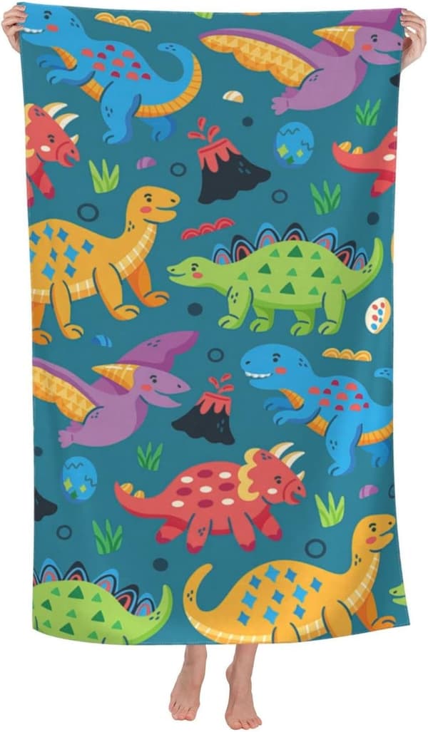 Bomclap Dinosaurie Strandhandduk för Pojkar - Barn Badhandduk 76x152cm, Personlig Mikrofiber Snabbtorkande Poolhandduk till Resor