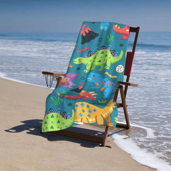 Bomclap Dinosaur strandhåndklæde til drenge - badehåndklæde til børn 40x140cm, personligt mikrofiber hurtigtørrende poolhåndklæde til rejser