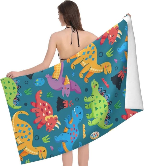 Bomclap Dinosaur strandhåndklæde til drenge - badehåndklæde til børn 40x140cm, personligt mikrofiber hurtigtørrende poolhåndklæde til rejser