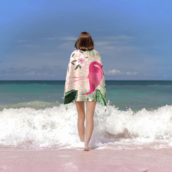 Bomclap Flamingo strandhåndklæde til kvinder/voksne - mikrofiber badehåndklæde 76x152cm, sød personlig ekstra stor sandløs poolhåndklæde