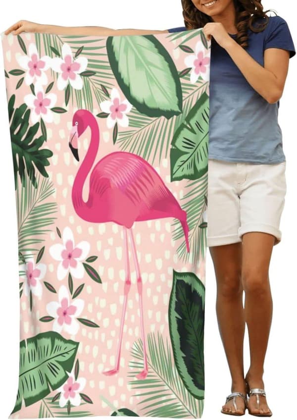 Bomclap Flamingo strandhåndklæde til kvinder/voksne - mikrofiber badehåndklæde 76x152cm, sød personlig ekstra stor sandløs poolhåndklæde