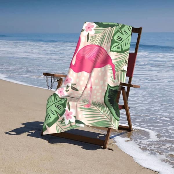Bomclap Flamingo strandhåndklæde til kvinder/voksne - mikrofiber badehåndklæde 76x152cm, sød personlig ekstra stor sandløs poolhåndklæde