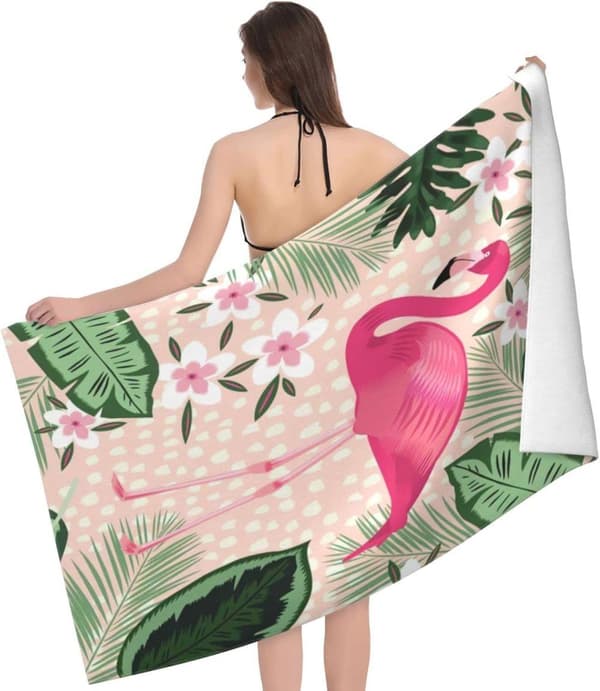 Bomclap Flamingo strandhåndklæde til kvinder/voksne - mikrofiber badehåndklæde 76x152cm, sød personlig ekstra stor sandløs poolhåndklæde