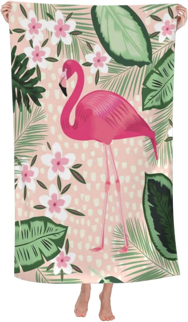 Bomclap Flamingo strandhåndklæde til kvinder/voksne - mikrofiber badehåndklæde 76x152cm, sød personlig ekstra stor sandløs poolhåndklæde