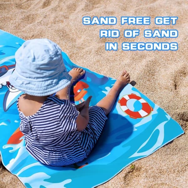 Bomclap Shark Kids Beach Towel 70x140 cm - Kaksipuolinen uima-allas- ja uimapyyhe pojille, Nopeasti kuivuva pehmeä imukykyinen kylpypyyhe