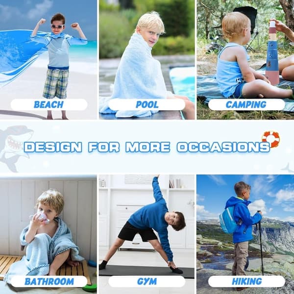 Bomclap Shark Kids Beach Towel 70x140 cm - Kaksipuolinen uima-allas- ja uimapyyhe pojille, Nopeasti kuivuva pehmeä imukykyinen kylpypyyhe