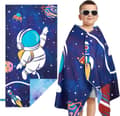 Pikkukuva 1 / 6: Bomclap Space -rantapyyhe pojille 70x140 cm - Kaksipuolinen lasten allaspyyhe, nopeasti kuivuva imukykyinen pehmeä rantapyyhe