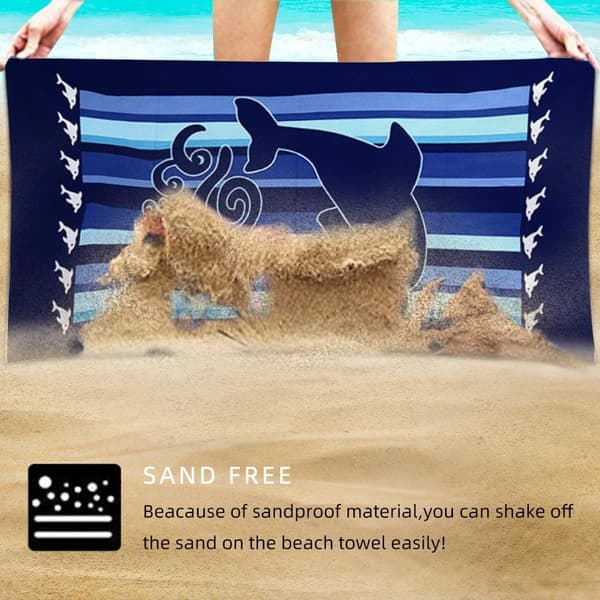 Bomclap Dolphin strandhåndklæde mikrofiber 70x140cm - Letvægts sandløst hurtigtørrende rejsehåndklæde til voksne/kvinder/mænd/børn, pooltilbehør