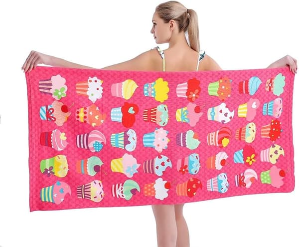 Bomclap Ice Cream Design Rantapyyhesetti - Mikrokuitu Erittäin suuri 70x140 cm, söpö nopeasti kuivuva hiekaton allaspyyhe lapsille/naisille/miehille