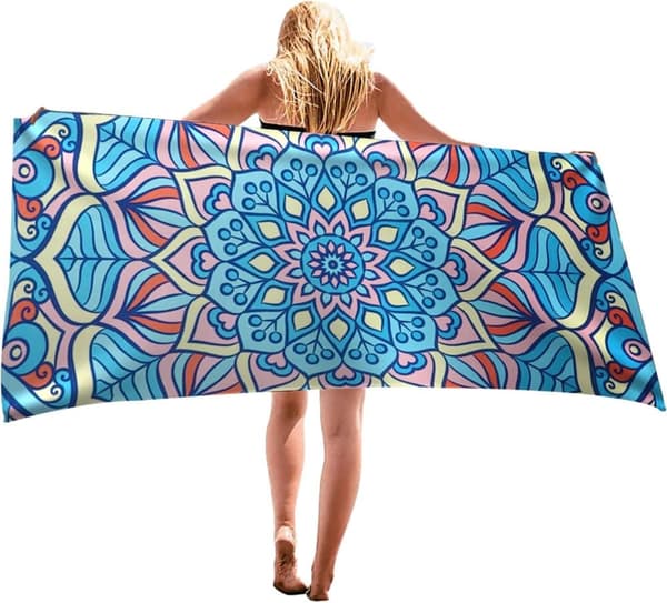 Bomclap Mandala Strandhåndklæde Mikrofiber 70x140cm - Blåt Lys Sandløst Rejsehåndklæde til Yoga/Pool, Strandtilbehør Familiegave