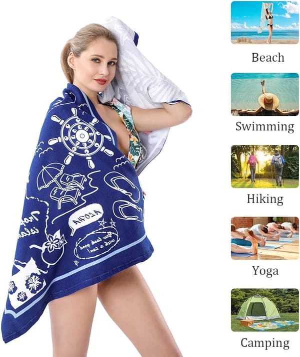 Bomclap Sommer Strandhåndklæde Microfiber 70x140 cm - Ekstra Stort Lys Sandløst Hurtigtørrende Badehåndklæde til Voksne/Dame/Drenge/Pige