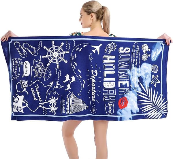 Bomclap Sommer Strandhåndklæde Microfiber 70x140 cm - Ekstra Stort Lys Sandløst Hurtigtørrende Badehåndklæde til Voksne/Dame/Drenge/Pige