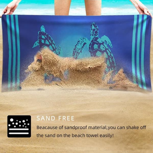 Bomclap Blue Turtle strandhåndklæde 70x140cm - Microfiber Sandless Quick Dry rejsehåndklæde til pool/yoga, gave og strandtilbehør
