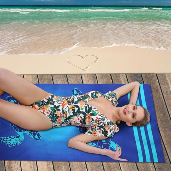 Bomclap Blue Turtle strandhåndklæde 70x140cm - Microfiber Sandless Quick Dry rejsehåndklæde til pool/yoga, gave og strandtilbehør