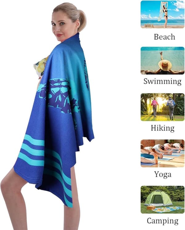 Bomclap Blue Turtle strandhåndklæde 70x140cm - Microfiber Sandless Quick Dry rejsehåndklæde til pool/yoga, gave og strandtilbehør