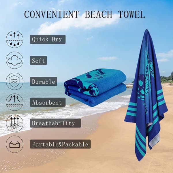 Bomclap Blue Turtle strandhåndklæde 70x140cm - Microfiber Sandless Quick Dry rejsehåndklæde til pool/yoga, gave og strandtilbehør