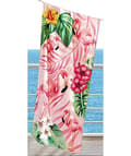 Pikkukuva 3 / 4: Bomclap rantapyyhe 70x140 cm - Flamingo ja trooppiset kukat kuvio Nopeasti kuivuva rantapyyhe matkapyyhe