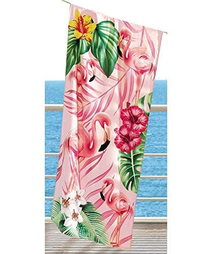 Bomclap rantapyyhe 70x140 cm - Flamingo ja trooppiset kukat kuvio Nopeasti kuivuva rantapyyhe matkapyyhe
