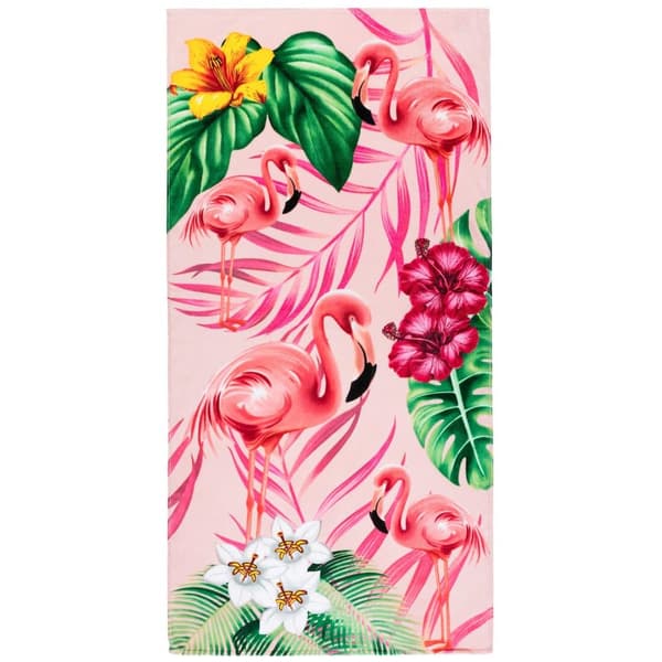 Bomclap rantapyyhe 70x140 cm - Flamingo ja trooppiset kukat kuvio Nopeasti kuivuva rantapyyhe matkapyyhe