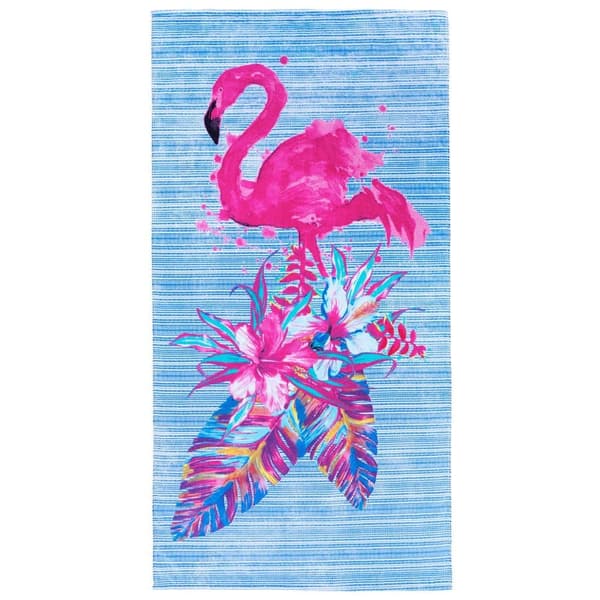 Bomclap rantapyyhe 70x140 cm - Värikäs flamingo - ja kukat - kuvio sinisellä Streifen Nopeasti kuivuva kylpypyyhe matkapyyhe
