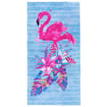 Pikkukuva 1 / 4: Bomclap rantapyyhe 70x140 cm - Värikäs flamingo - ja kukat - kuvio sinisellä Streifen Nopeasti kuivuva kylpypyyhe matkapyyhe