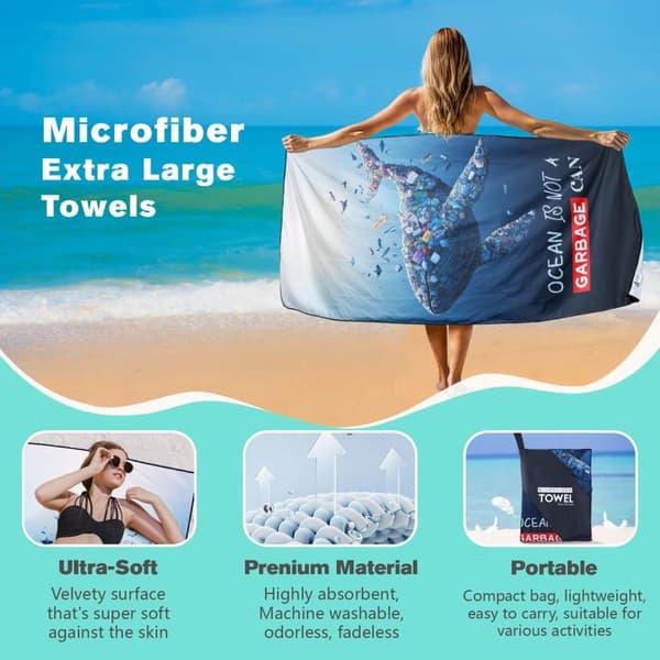 Bomclap alsidig 70 * 140cm stor prikket mikrofiber strandhåndklæde - letvægts, fantastisk til yoga og rejser