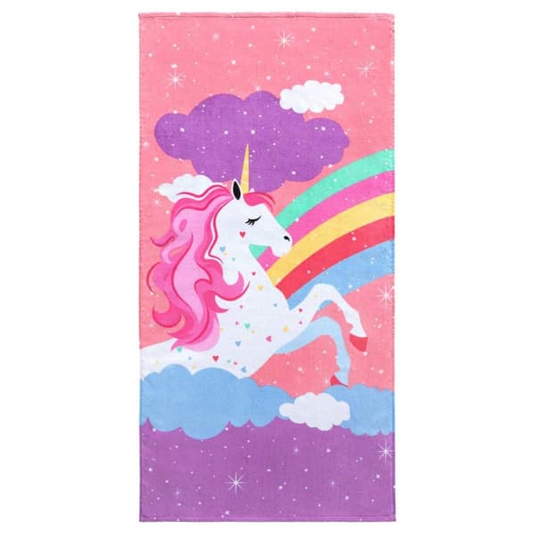 Bomclap Rantapyyhe 70x140 cm - Yksisarvinen - kuvio sateenkaarella ja pilvillä - aihe Nopea kuivuminen Kylpypyyhe Matkapyyhe