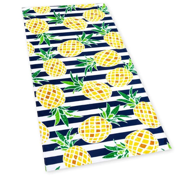 Bomclap rantapyyhe 70x140cm - Ananas - Muster auf Blau - Weiß - Streifen, Quick Rock kylpypyyhe, matkapyyhe
