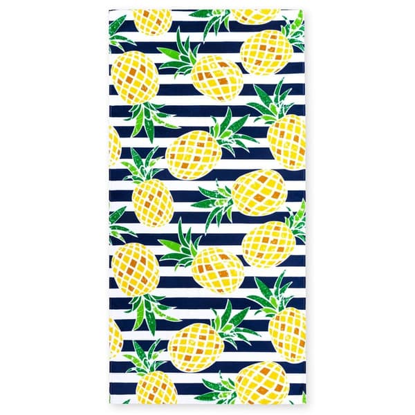 Bomclap rantapyyhe 70x140cm - Ananas - Muster auf Blau - Weiß - Streifen, Quick Rock kylpypyyhe, matkapyyhe