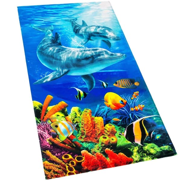 Bomclap Strandhåndklæde 70x140cm - Delfine und Unterwasserwelt - Motiv, Quick Rock Badehåndklæde, Rejsehåndklæde