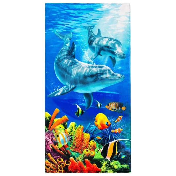 Bomclap Strandhåndklæde 70x140cm - Delfine und Unterwasserwelt - Motiv, Quick Rock Badehåndklæde, Rejsehåndklæde