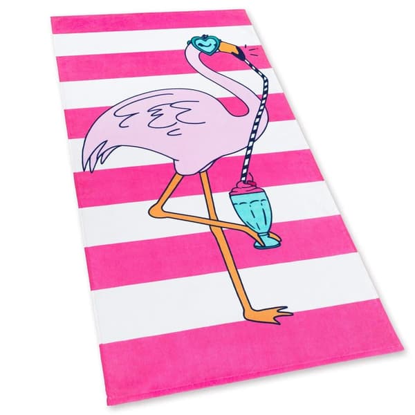 Bomclap Rantapyyhe 70x140cm - Flamingo - Design auf Pink - Weiß - Streifen, Fast-Rock kylpypyyhe, Matkapyyhe