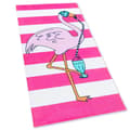 Pikkukuva 2 / 4: Bomclap Rantapyyhe 70x140cm - Flamingo - Design auf Pink - Weiß - Streifen, Fast-Rock kylpypyyhe, Matkapyyhe
