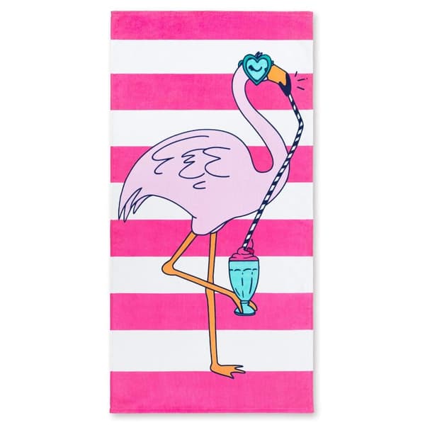 Bomclap Rantapyyhe 70x140cm - Flamingo - Design auf Pink - Weiß - Streifen, Fast-Rock kylpypyyhe, Matkapyyhe
