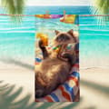 Miniatyrbillede 1 af 4: Bomclap Strandhåndklæde 70x140cm - Kat på stranden - slap af - design Fastrocknendes Badehåndklæde Rejsehåndklæde