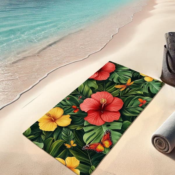 Bomclap Badehåndklæde 70x140cm - Hibiscus - und Schmetterling - design Fastrocking Badehåndklæde Rejsehåndklæde