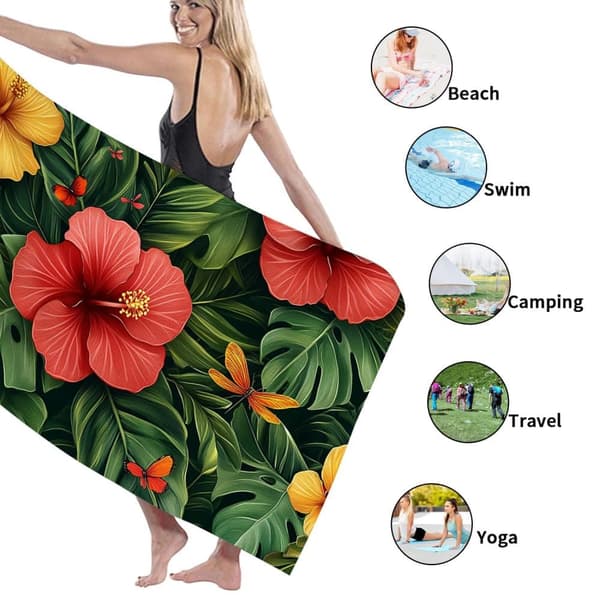 Bomclap Badehåndklæde 70x140cm - Hibiscus - und Schmetterling - design Fastrocking Badehåndklæde Rejsehåndklæde