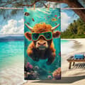 Miniatyrbillede 1 af 4: Bomclap Strandhåndklæde 70x140cm - Highlandrind im Unterwasser - Motivif mit Tauchbrille Fastrocknendes Badehåndklæde Rejsehåndklæde