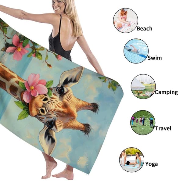 Bomclap Strandhåndklæde 70x140cm - Giraf mit Blumen - Motif Fastrocking strandhåndklæde Rejsehåndklæde