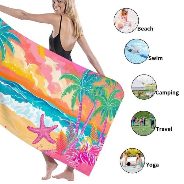 Bomclap Rantapyyhe 70x140cm - Farbenfrohes Strand - Motiv mit Palmen und Sternenfischen Fastrocknendes Kylpypyyhe Matkapyyhe