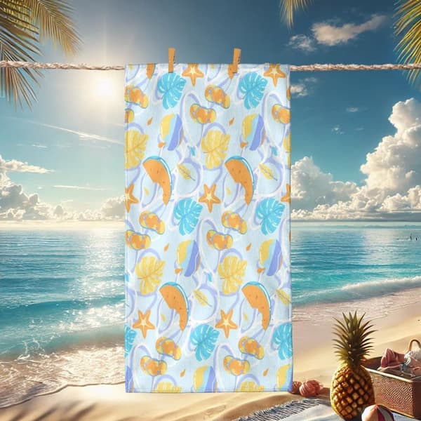 Bomclap Strandhåndklæde 70x140cm - Pastel - farbenes Meereskreaturen - und Blue - motiv Fastrocknendes Badehåndklæde Rejsehåndklæde