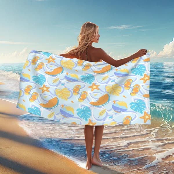 Bomclap Strandhåndklæde 70x140cm - Pastel - farbenes Meereskreaturen - und Blue - motiv Fastrocknendes Badehåndklæde Rejsehåndklæde