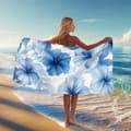 Pikkukuva 1 / 4: Bomclap rantapyyhe 70x140cm - Blau - Weiß - Hibiscus - motiivi Quick-Rock kylpypyyhe matkapyyhe