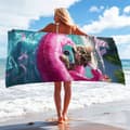 Pikkukuva 3 / 4: Bomclap Rantapyyhe 70x140cm - Cat auf Pink - Flamingo - Schwimmring - motiivi Quick-rock rantapyyhe Matkapyyhe