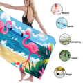 Pikkukuva 3 / 4: Bomclap Rantapyyhe 70x140cm - Vaaleanpunainen Flamingo - Motif mit Strand - und Ozean - Elementen Fastrocknendes Kylpypyyhe Matkapyyhe
