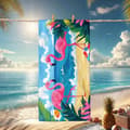 Pikkukuva 2 / 4: Bomclap Rantapyyhe 70x140cm - Vaaleanpunainen Flamingo - Motif mit Strand - und Ozean - Elementen Fastrocknendes Kylpypyyhe Matkapyyhe
