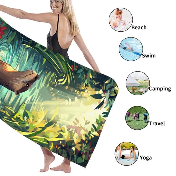 Bomclap Rantapyyhe 70x140cm - Otter im tropischen Fluss - Motiv mit Seerosen Snabbrocknendes Kylpypyyhe Matkapyyhe